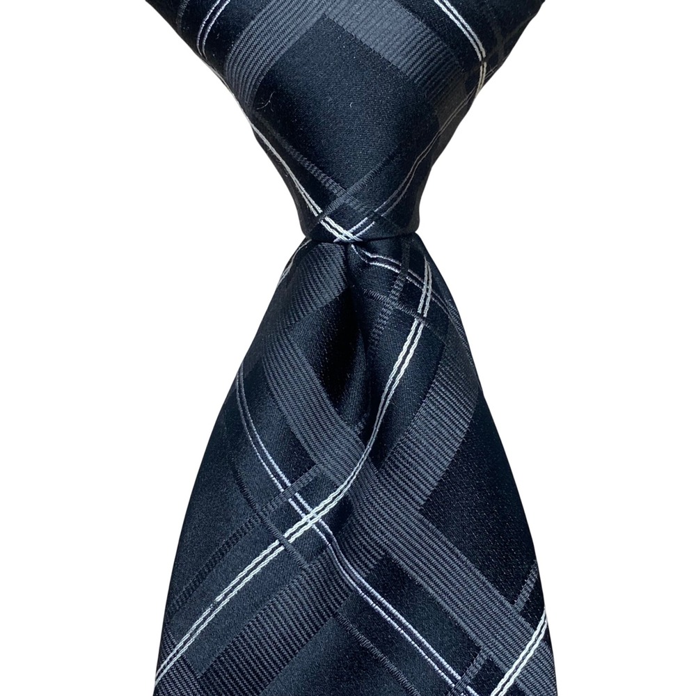 New Donald J Trump Signature Collection Mens Silk Tie Black Plaid 4x58 Hand Made